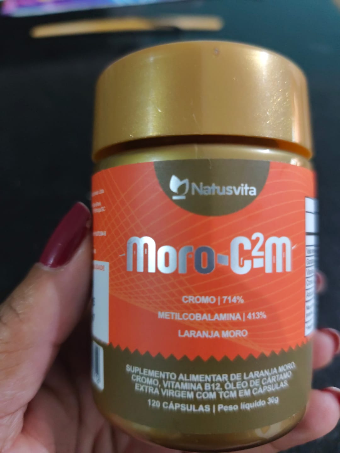 Customer photo review of Moro C2M. 120 cápsulas. Laranja Moro, Óleo de Cártamo Prensado a Frio, Picolinato de Cromo e B12.