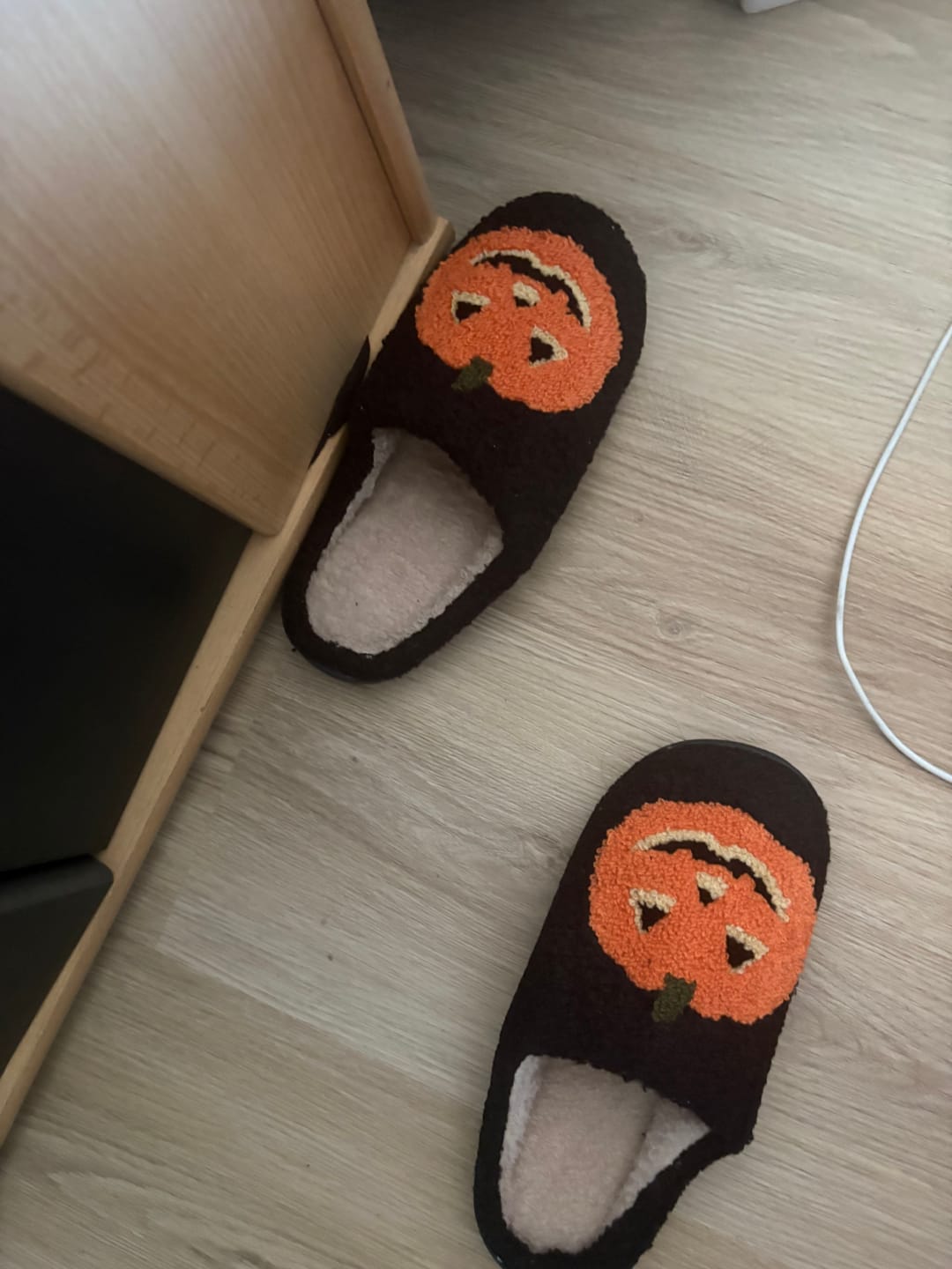 Customer photo review of Halloween Hausschuhe Schwarz mit großem Kürbis Motiv – Flauschige Slipper