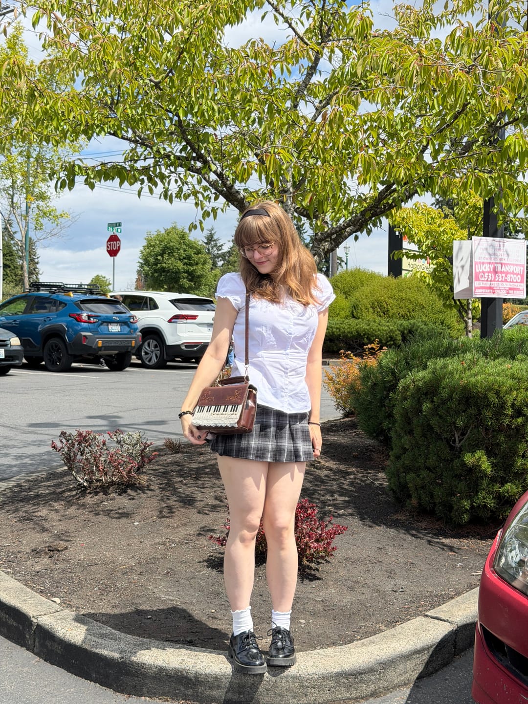 Customer photo review of Nova Charcoal Grey Plaid Pleated Mini Skort