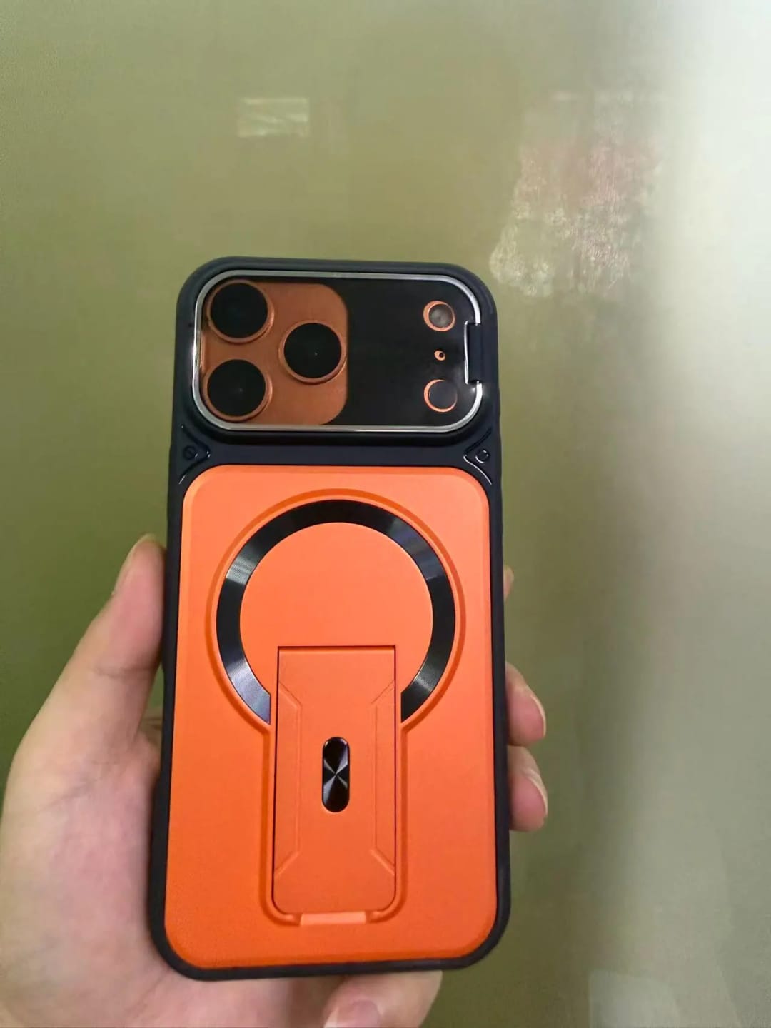 Customer photo review of LuxuryKase Hybrid Armour Case | Built-In Foldable Kickstand | Flip Camera Lens Protection Frame Design | MagSafe Compatible | Rugged PC & TPU Cover For iPhone & Samsung Series