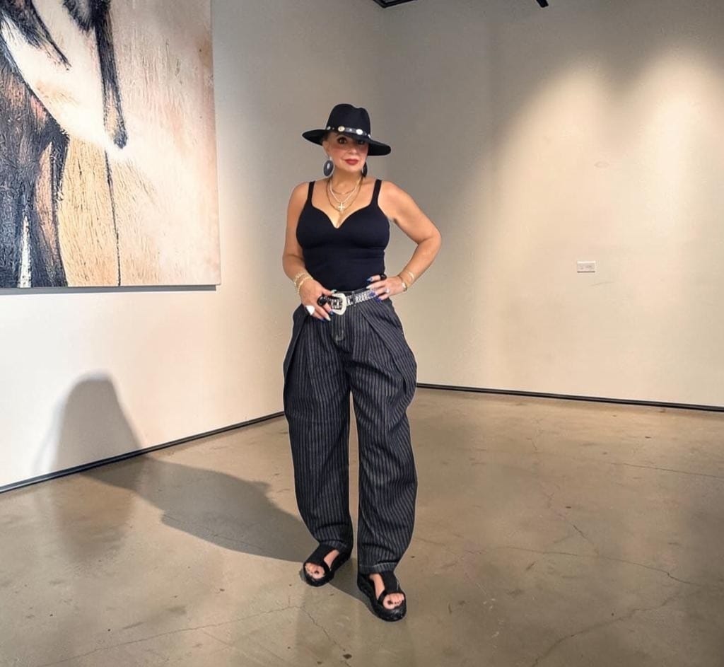 Customer photo review of Aelfric Eden Pinstripe Baggy Barrel Jeans
