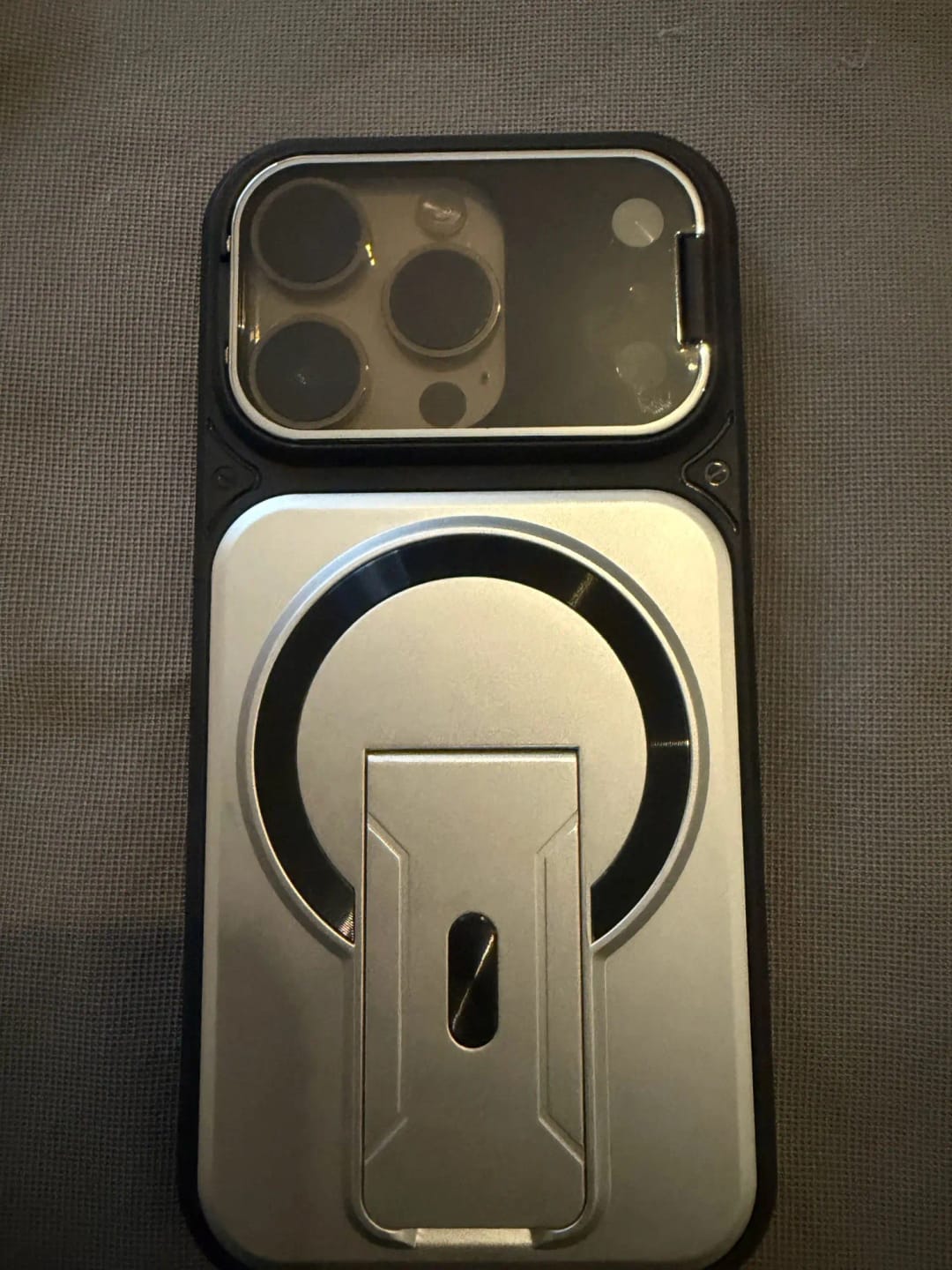 Customer photo review of LuxuryKase Hybrid Armour Case | Built-In Foldable Kickstand | Flip Camera Lens Protection Frame Design | MagSafe Compatible | Rugged PC & TPU Cover For iPhone & Samsung Series