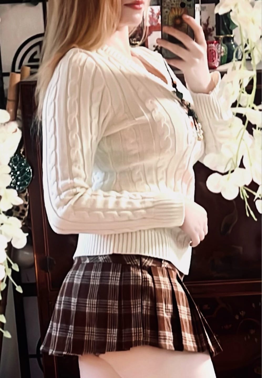 Customer photo review of Love Letter Cable Knit V Neck Sweater (White)