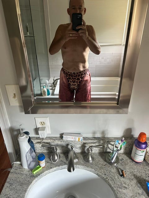 Customer photo review of The "Cheeky Commando" Novelty Prank Swim Trunks – Guaranteed to Cause Double-Takes!