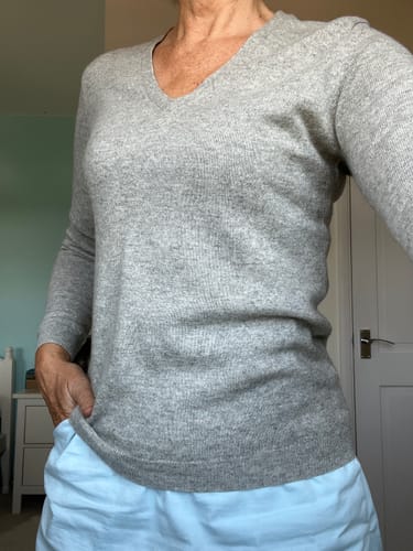 Customer photo review of Smoke Grey Cashmere V Neck Jumper Small