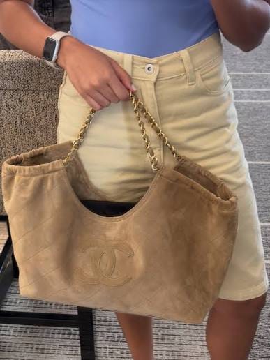 Customer photo review of Chanel 2026 Quilted Neo Cabas Small Shopping Tote Bag 44cm Beige Suede
