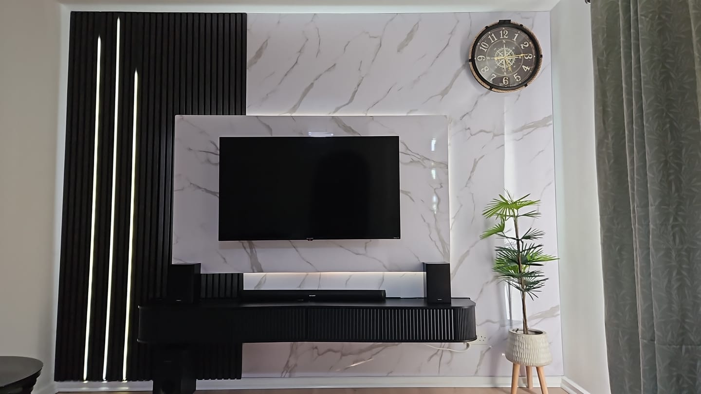 Customer photo review of Premium Carrara White Marble Gloss Shower Wall Panel - 1M x 2.4M