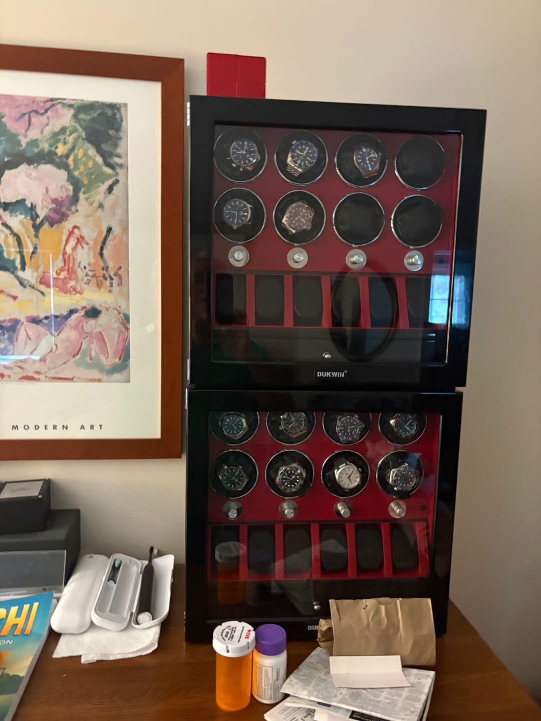 Customer photo review of 8 Watch Winders with 6 Watches Organizer Case Automatic Rotation - Red