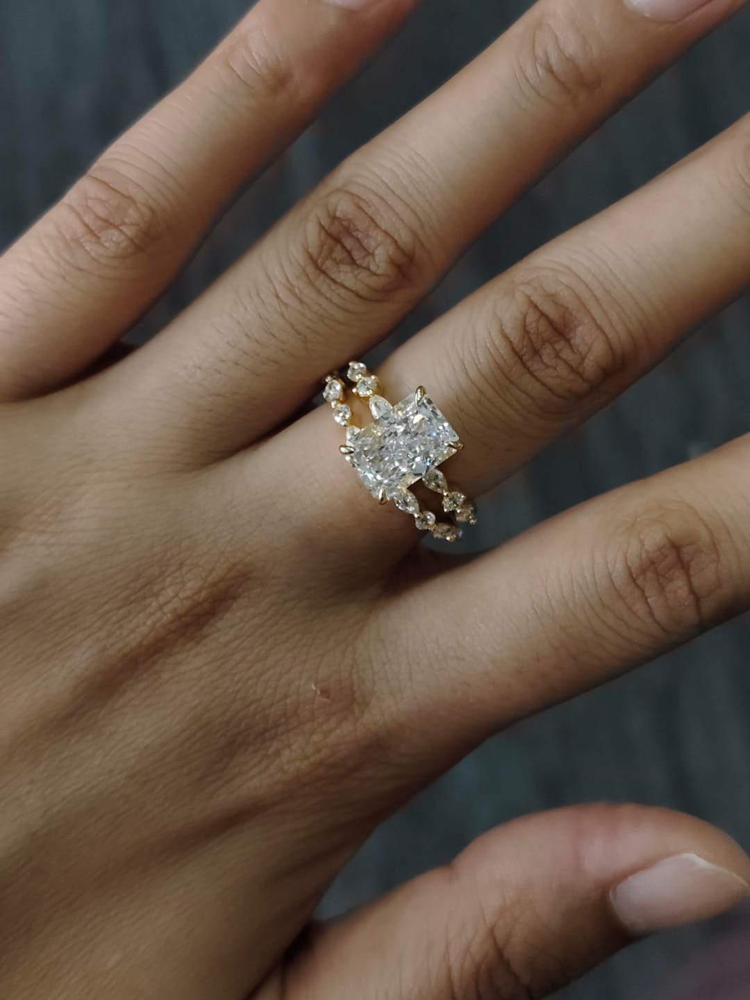 Customer photo review of S925 3.5Ct Radiant Cut Engagement Ring & Classic Band Stackable Bridal Ring Sets In Sterling Silver