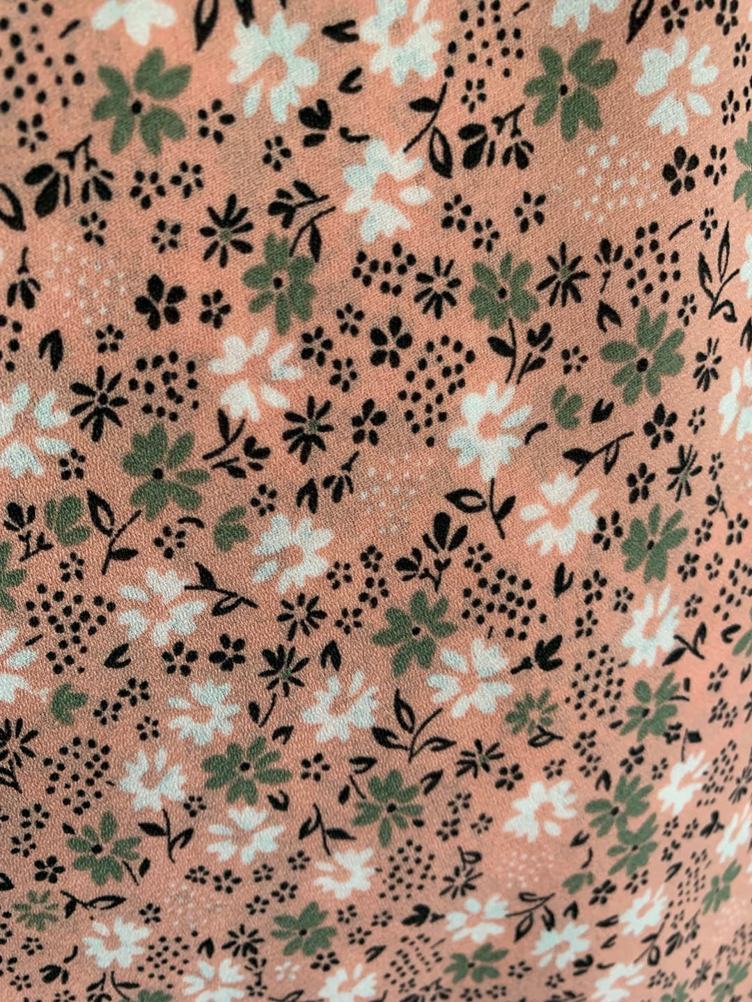 Customer photo review of Khaki and White on Peach Crepe Fabric
