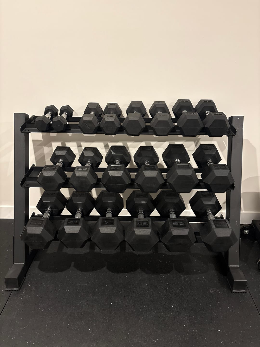 Customer photo review of Blazzed Dumbbell Rack (Holds 5-50 Rubber Hex Dbs)