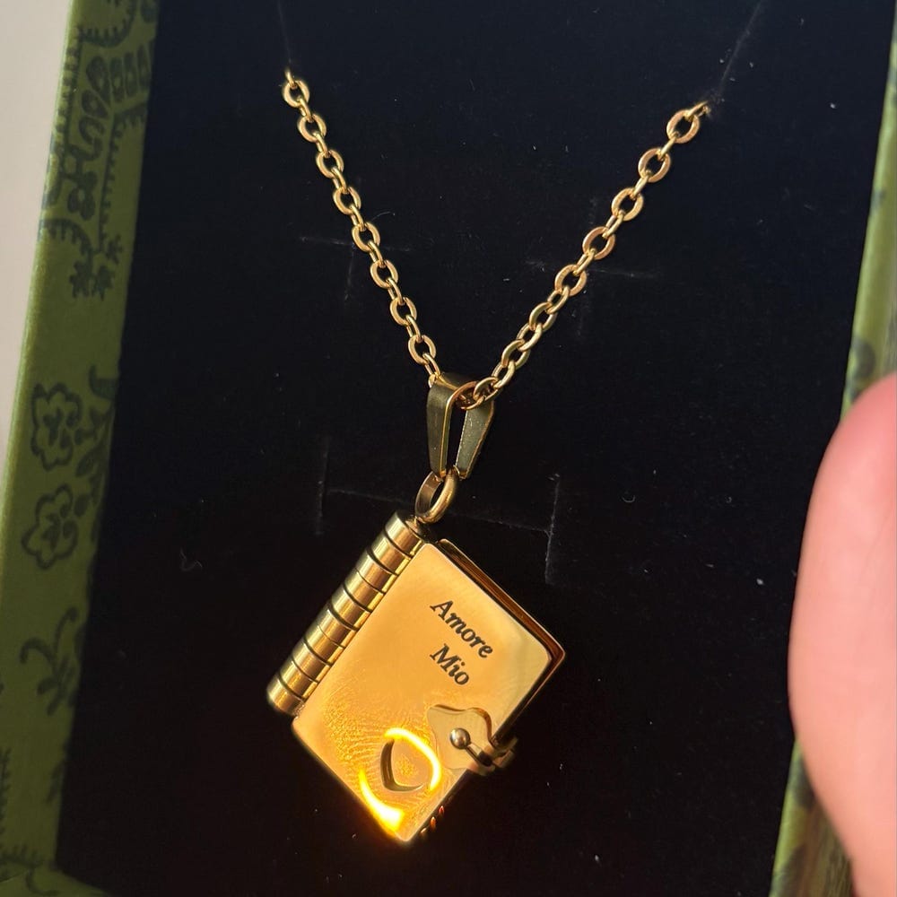Customer photo review of Book Necklace - Personalized Opening Book Pendant Necklace