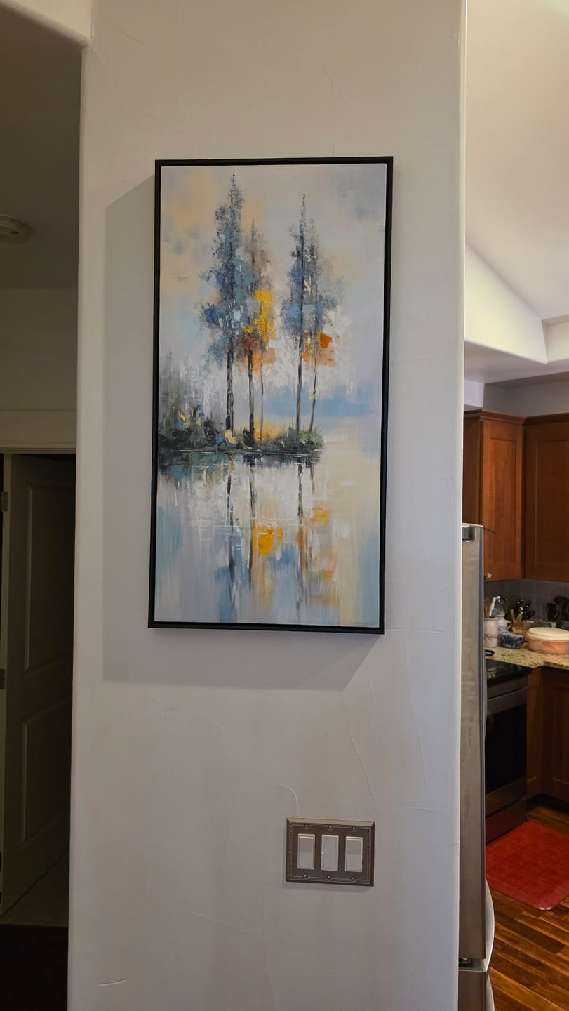 Customer photo review of Reflections of Serenity-Textured Abstract Lakeside Painting for Modern Decor