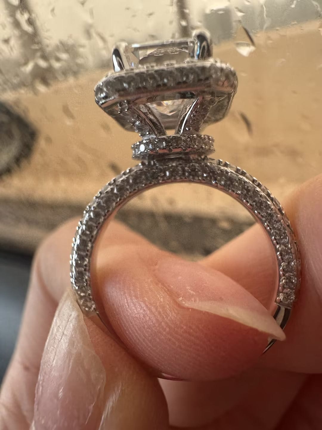 Customer photo review of S925 Noble Halo 3.5Ct Radiant Cut Engagement Ring Vintage Ring For Everyday Wear
