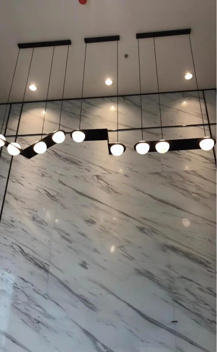 Customer photo review of Black and White Glass Pendant Light, Adjustable Height, E26/E27 Base