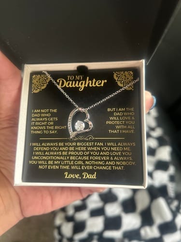 Customer photo review of Forever Love Necklace | Gift for Daughter from Dad with Heartfelt Message Card