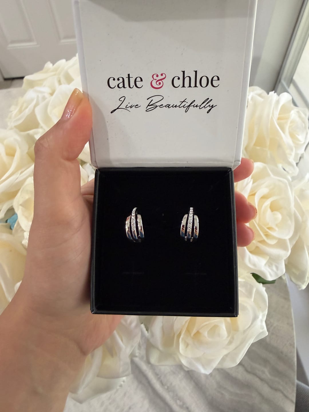 Customer photo review of Bella 18k White Gold Plated 17mm Hoop Earrings with Swarovski Crystals