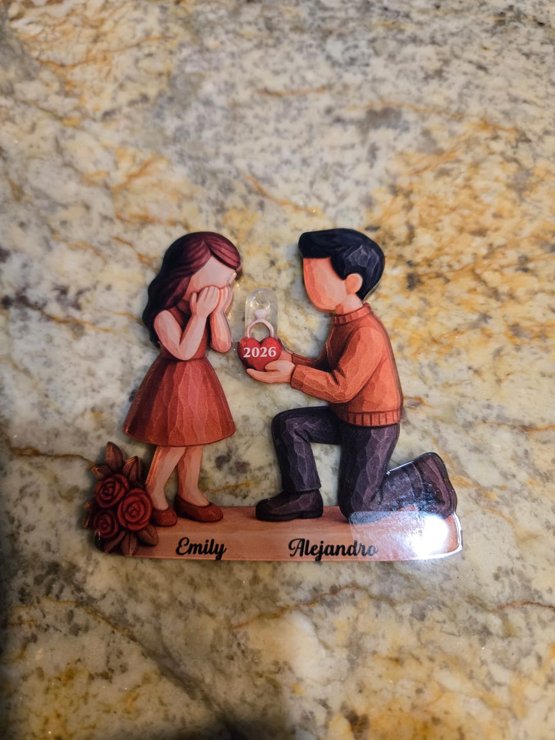 Customer photo review of Couple Marriage Proposal - Personalized Acrylic Ornament - Newly Engaged Gift, "She Said Yes!" Ornament, Just Engaged Gifts for Couples