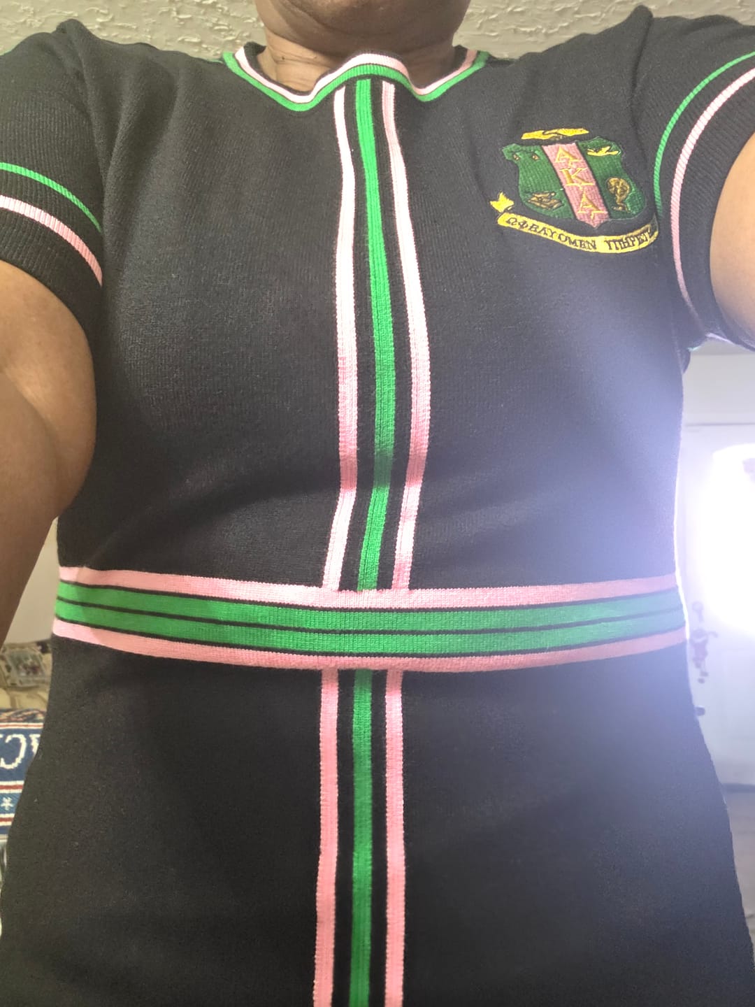 Customer photo review of The Short Sleeved Striped Knit Dress AKA - Black - Pre-Order