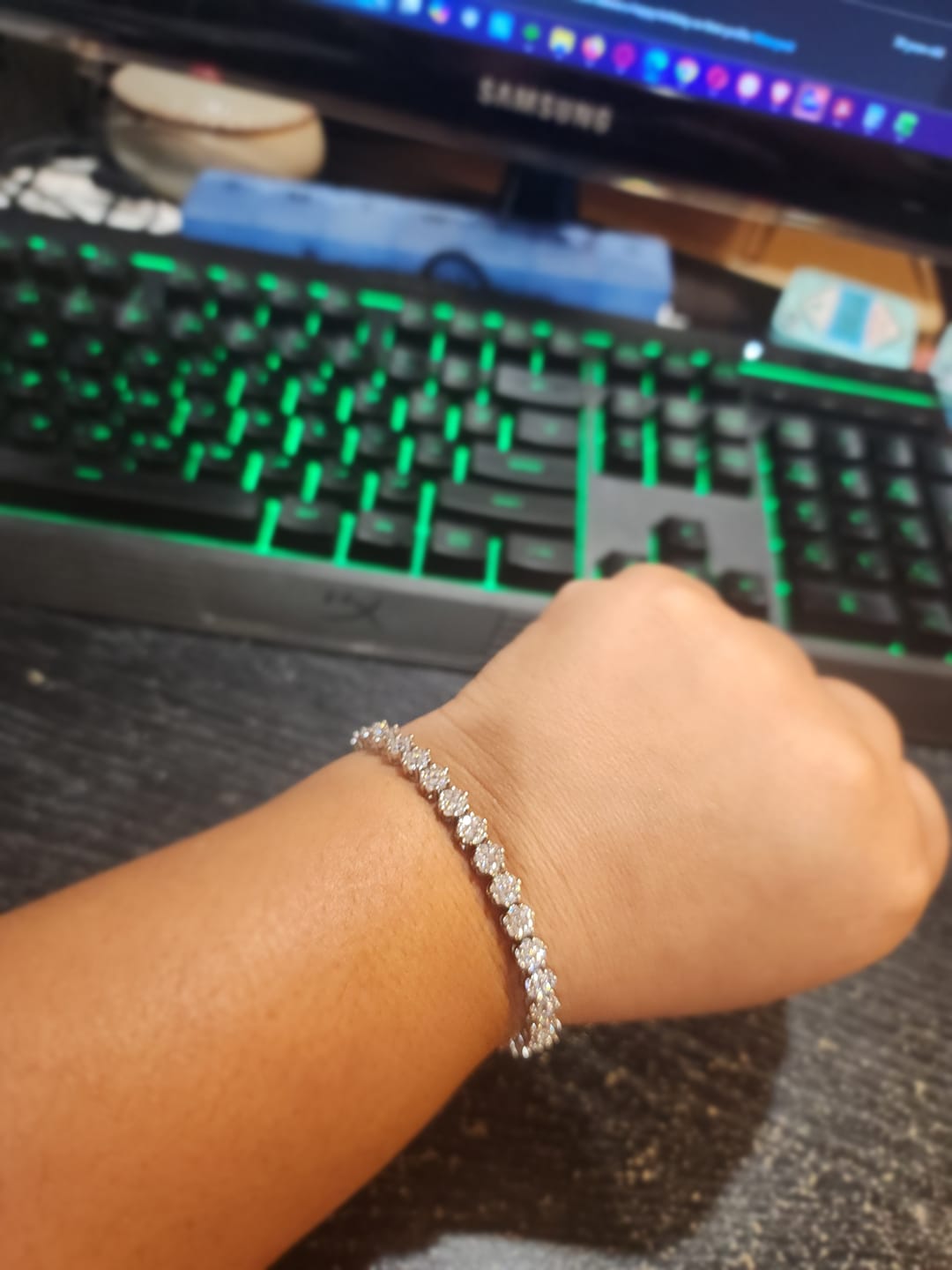 Customer photo review of Ally 18k White Gold Plated Tennis Bracelet with Simulated Diamond Crystals