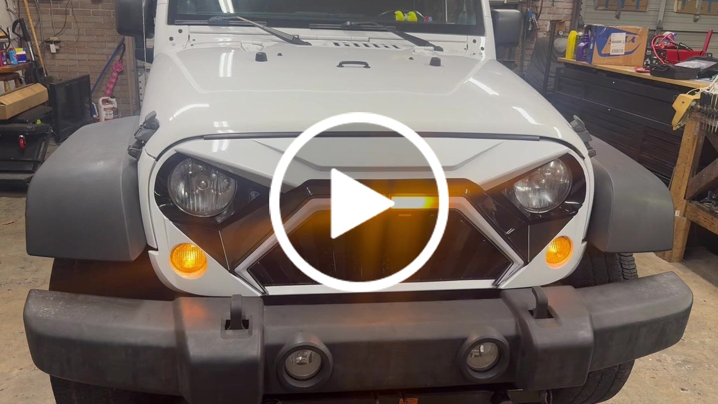 Customer video review of Goliath Grille W/ LED DRL and Turn Signals - White & Black For 07-18 Jeep Wrangler JK