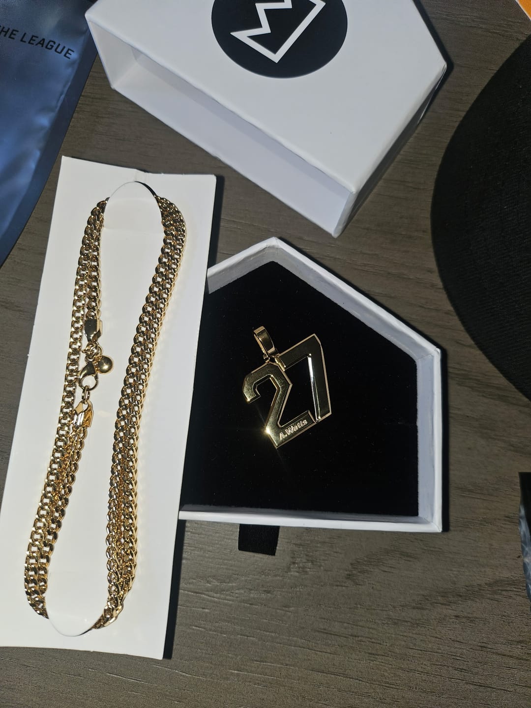 Customer photo review of Signature Jersey Number Pendant 18K Plated Gold