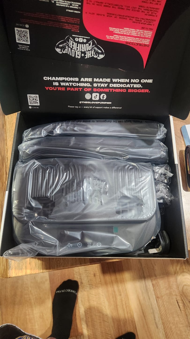 Customer photo review of The Glove Purifier V2 with Thermal Heating and O3-Enabled Active Technology Built for Preserving Boxing Gloves