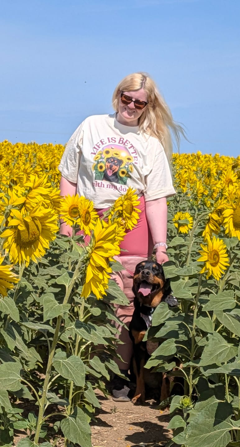 Customer photo review of Personalised Sunflower Boxy T-Shirt | Life is Better With My Dog