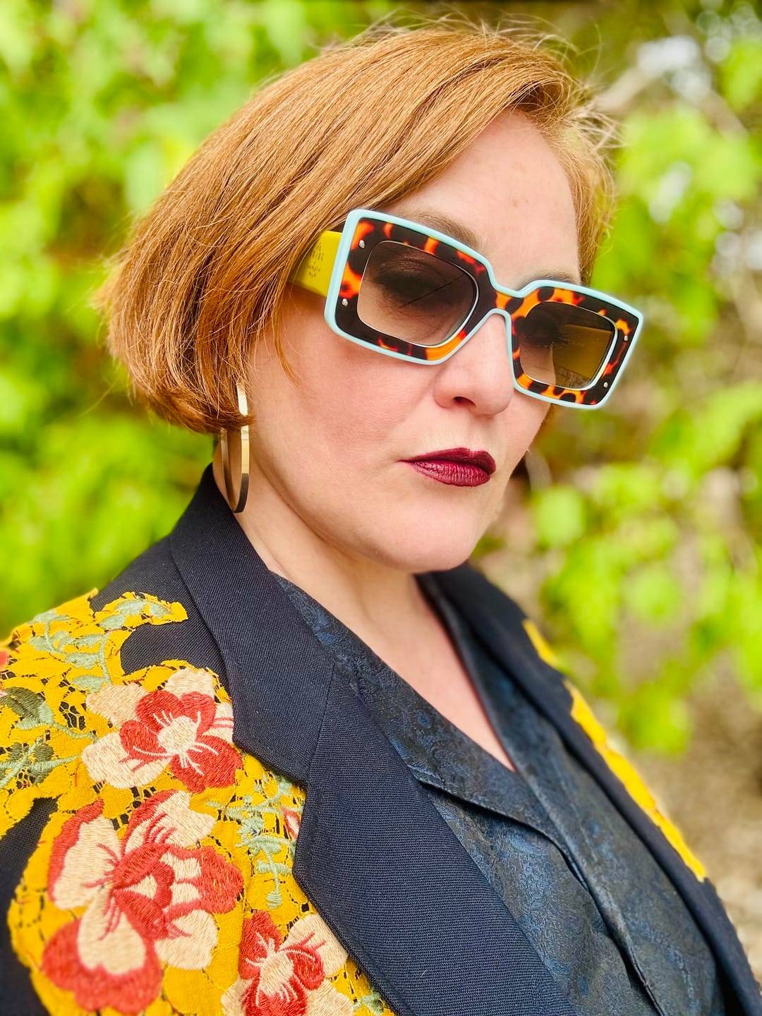 Customer photo review of Deco Sunglasses Chartreuse + Sky Blue