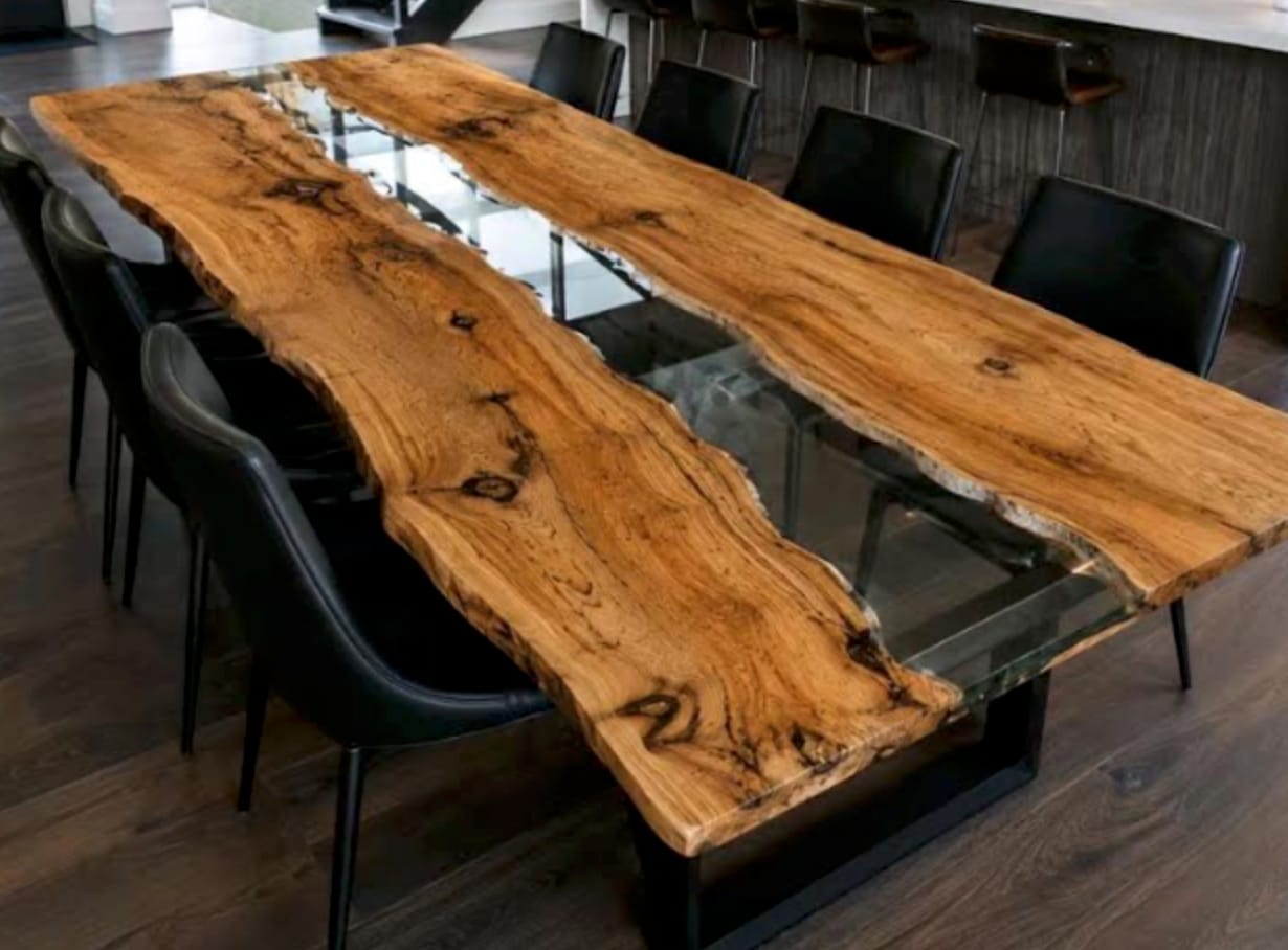 Customer photo review of Custom Olive Wood Epoxy River Dining Table