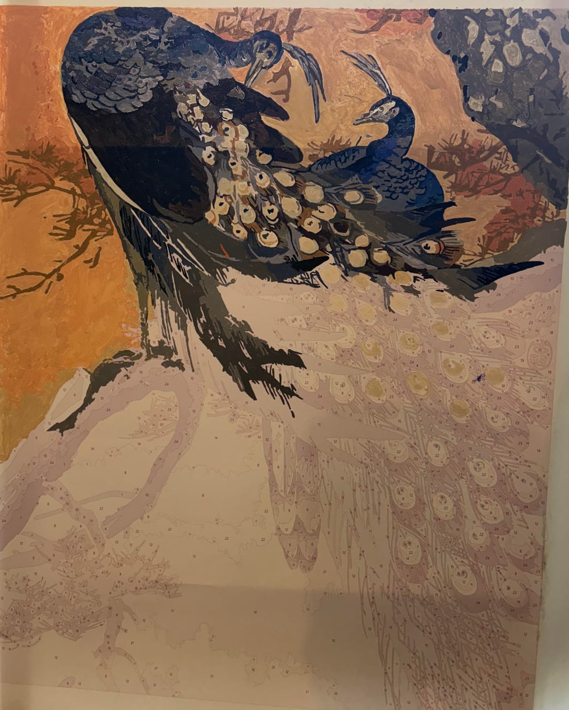 Customer photo review of Paint by Numbers - Two Peacocks on a Branch | Ohara Koson