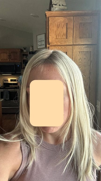 Customer photo review of Natural Invisible Straight Hair Topper – Seamless Crown Volume for Thinning Hair