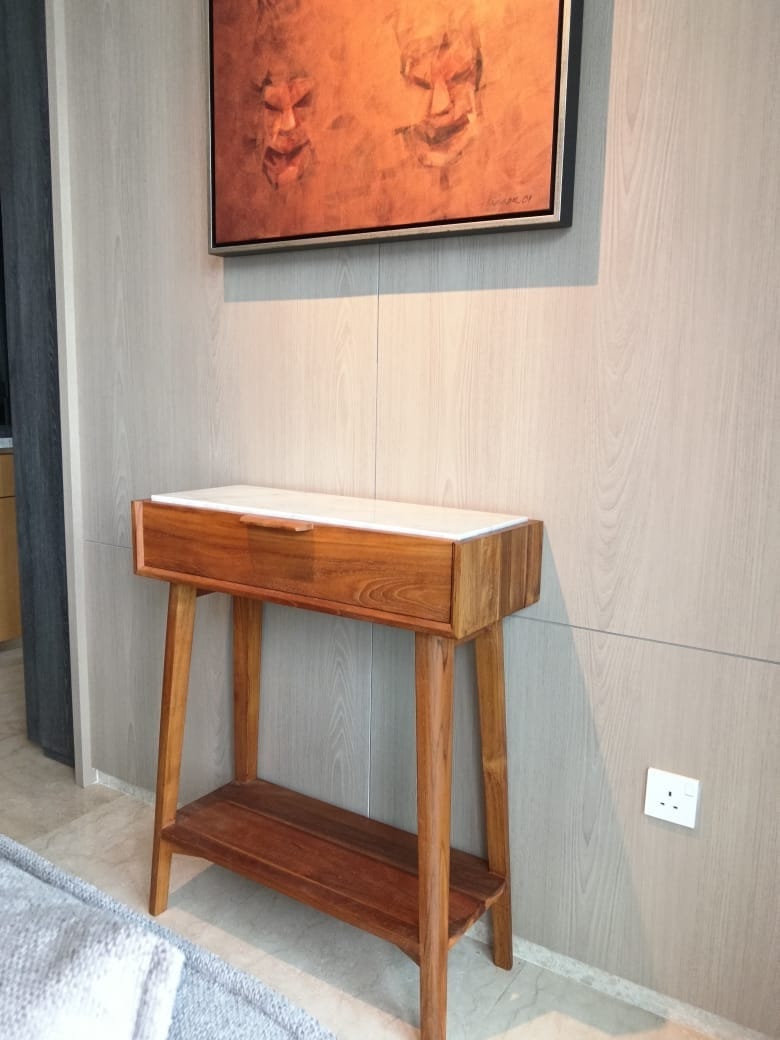 Customer photo review of Teak Wood & Marble Console Table