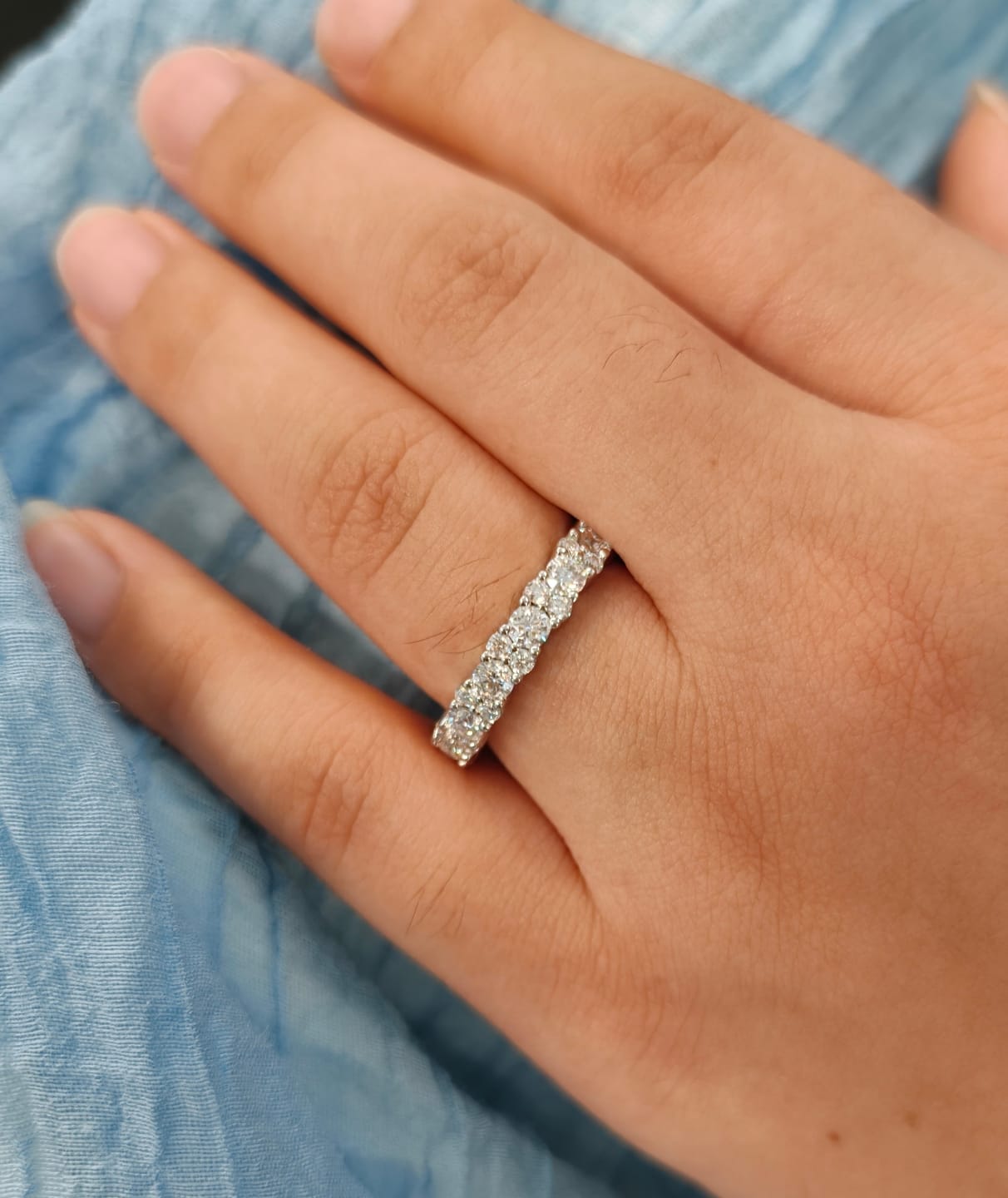 Customer photo review of S925 Moissanite 2.5 Ct Round Cut Full Wedding Band Stackable Everyday Wearable Ring for Women