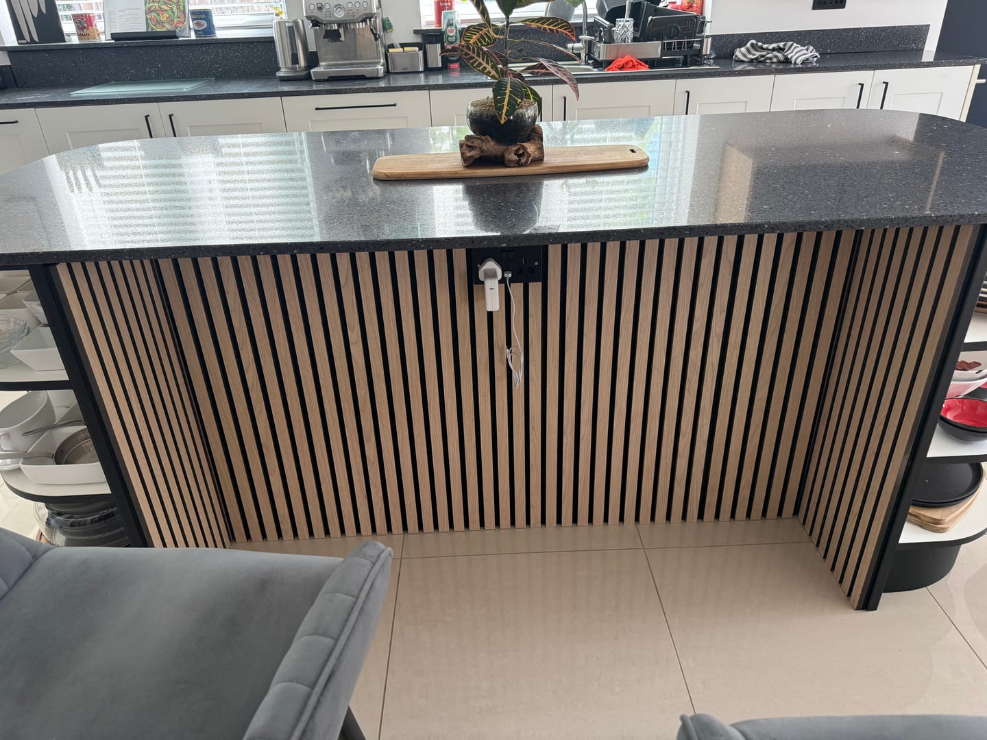 Customer photo review of SlatWall Acoustic Natural Oak and Black Slatted Wall Panel