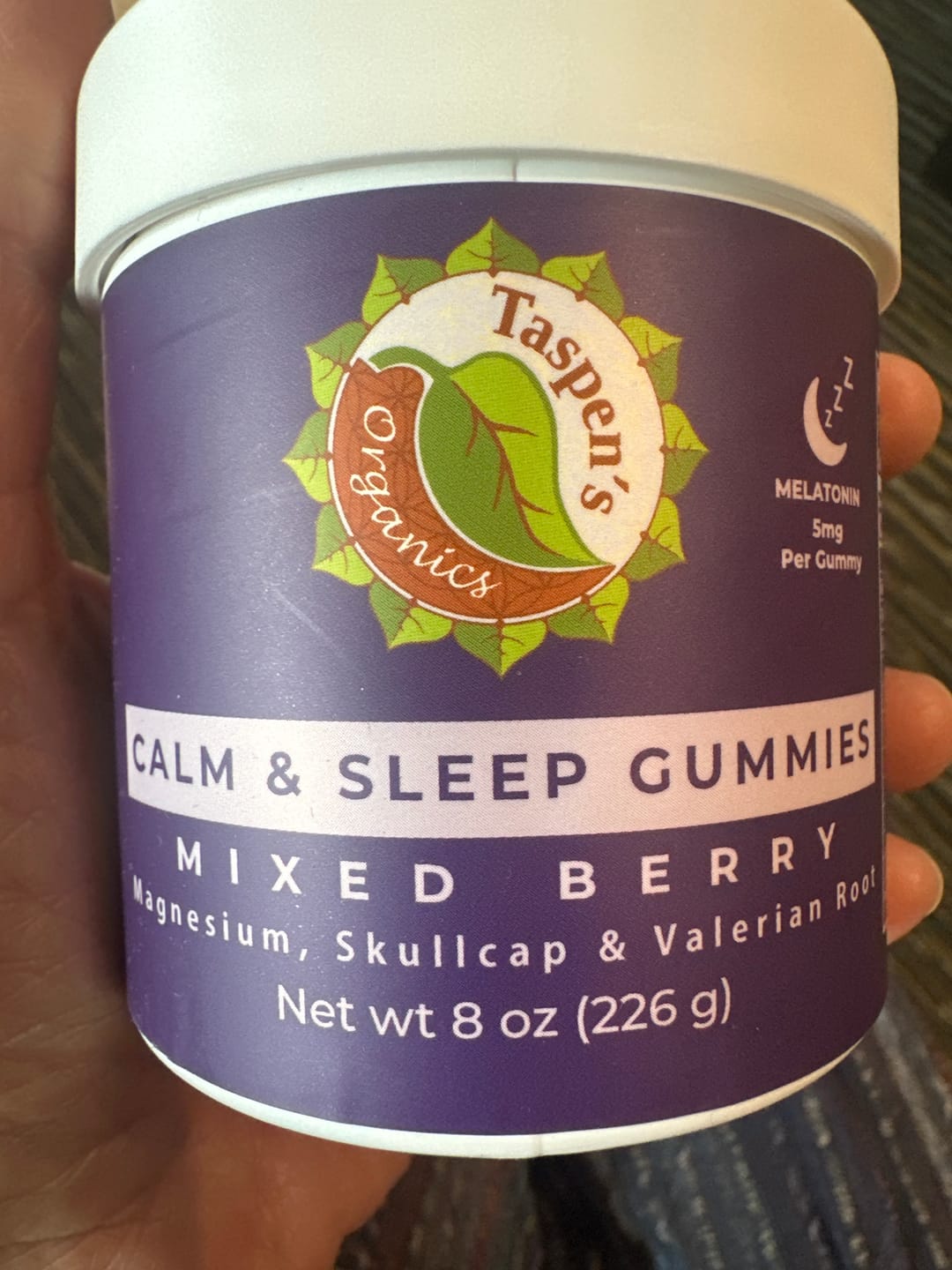 Customer photo review of Calm & Sleep Gummies: Mixed Berry with Magnesium, Skullcap & Valerian Root