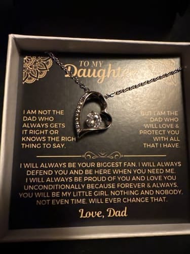 Customer photo review of Forever Love Necklace | Gift for Daughter from Dad with Heartfelt Message Card