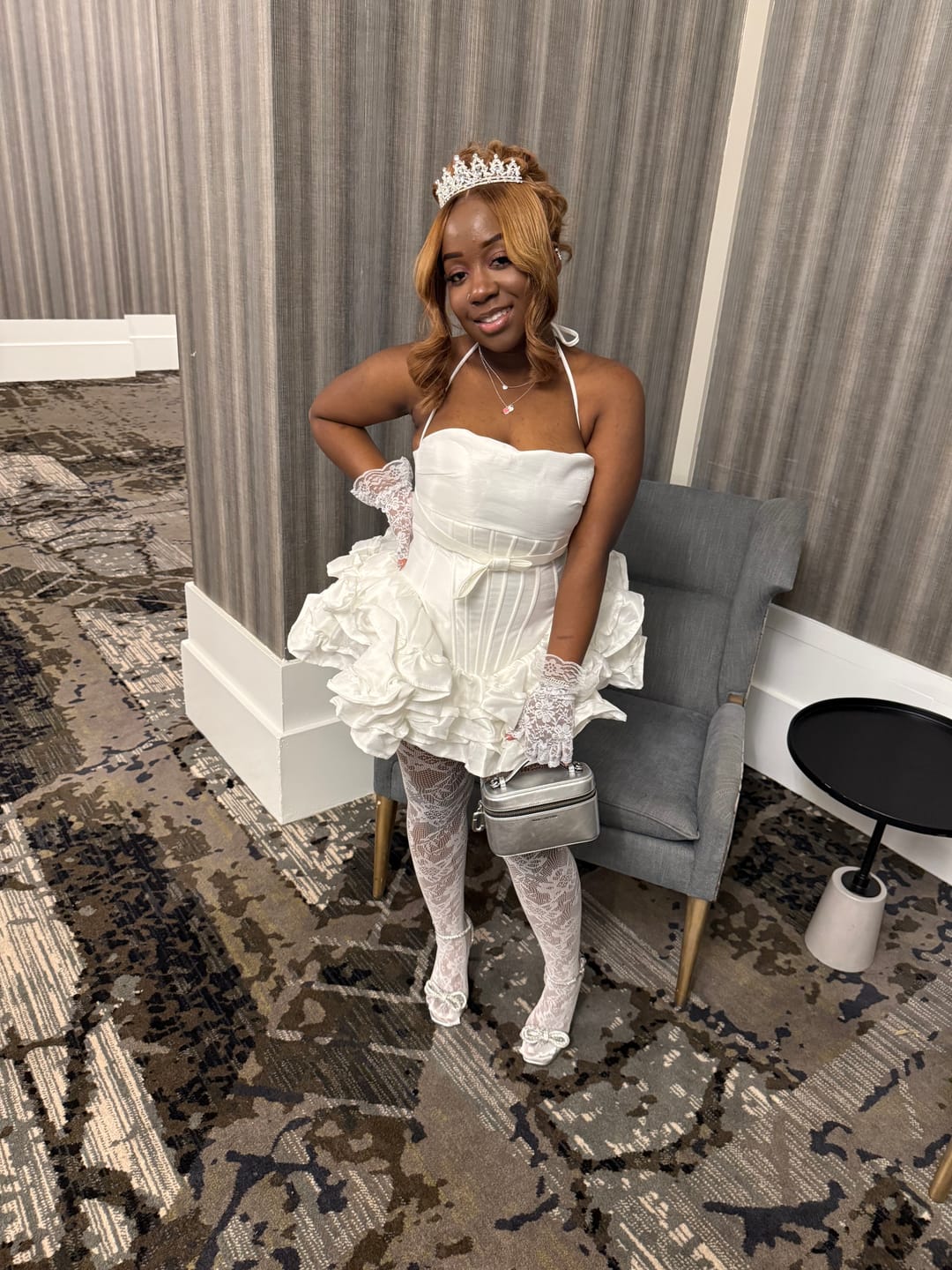 Customer photo review of Mini Corset Dress With Ruffled Skirt And Fitted Bodice - White