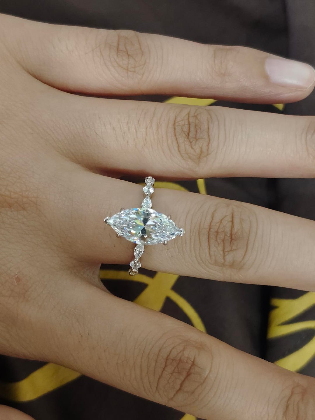 Customer photo review of S925 3.0Ct Marquise Cut Engagement Ring Travel Ring Everyday Wearable Ring In Sterling Silver