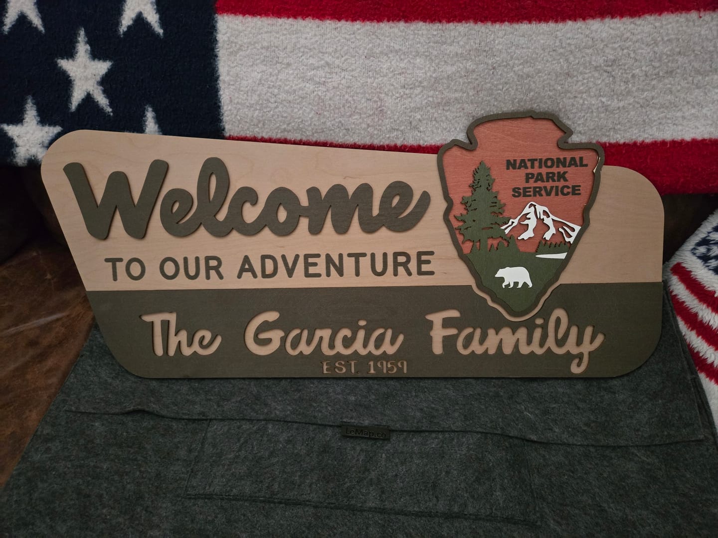 Customer photo review of 3D National Park Service Family Name Welcome Sign (Bear Design)