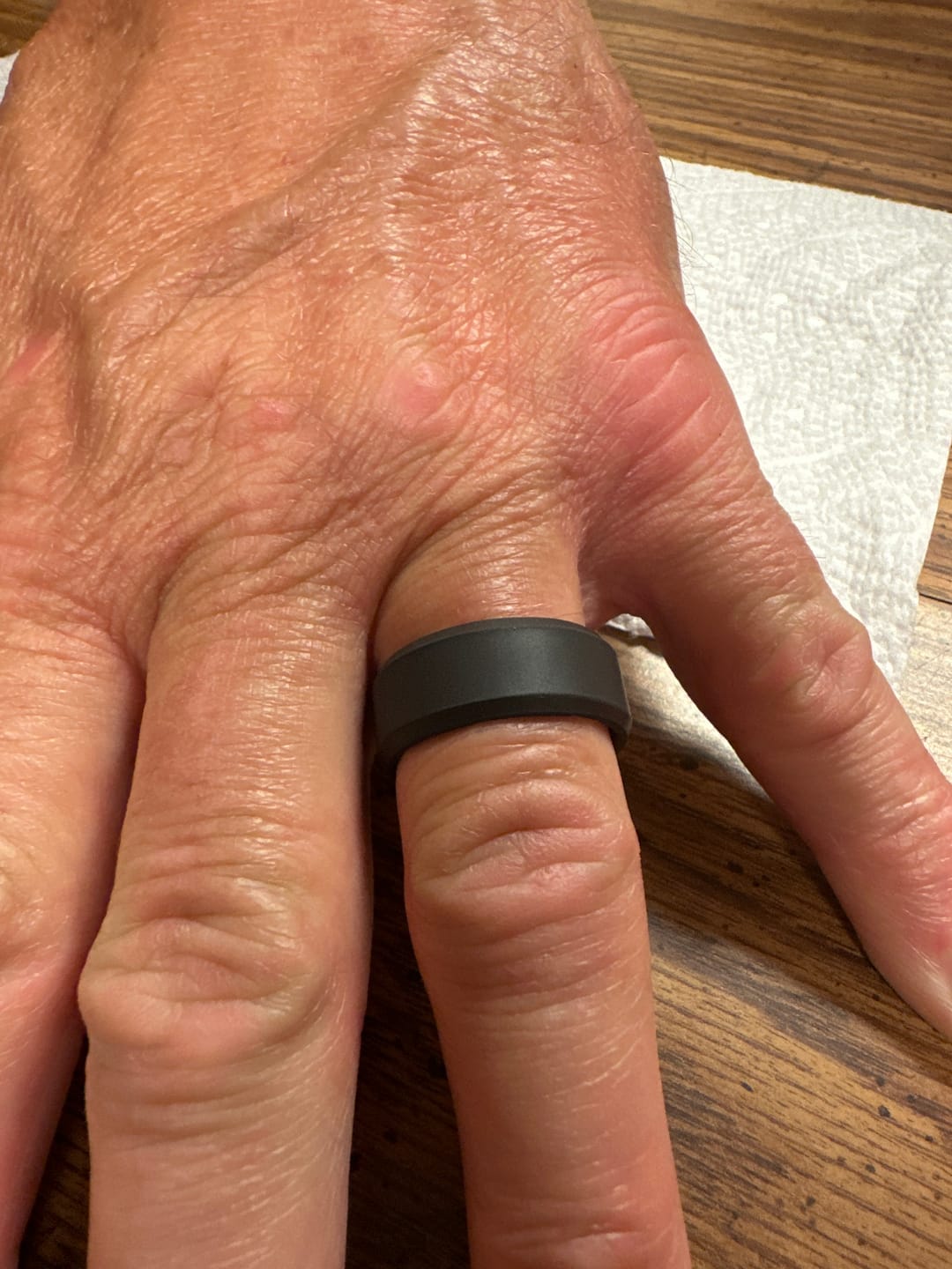 Customer photo review of Men's Tactical Silicone Rings, 9mm Wide 2.5mm Thick Rubber Wedding Bands for Him, Breathable Working Man's Performance Ring