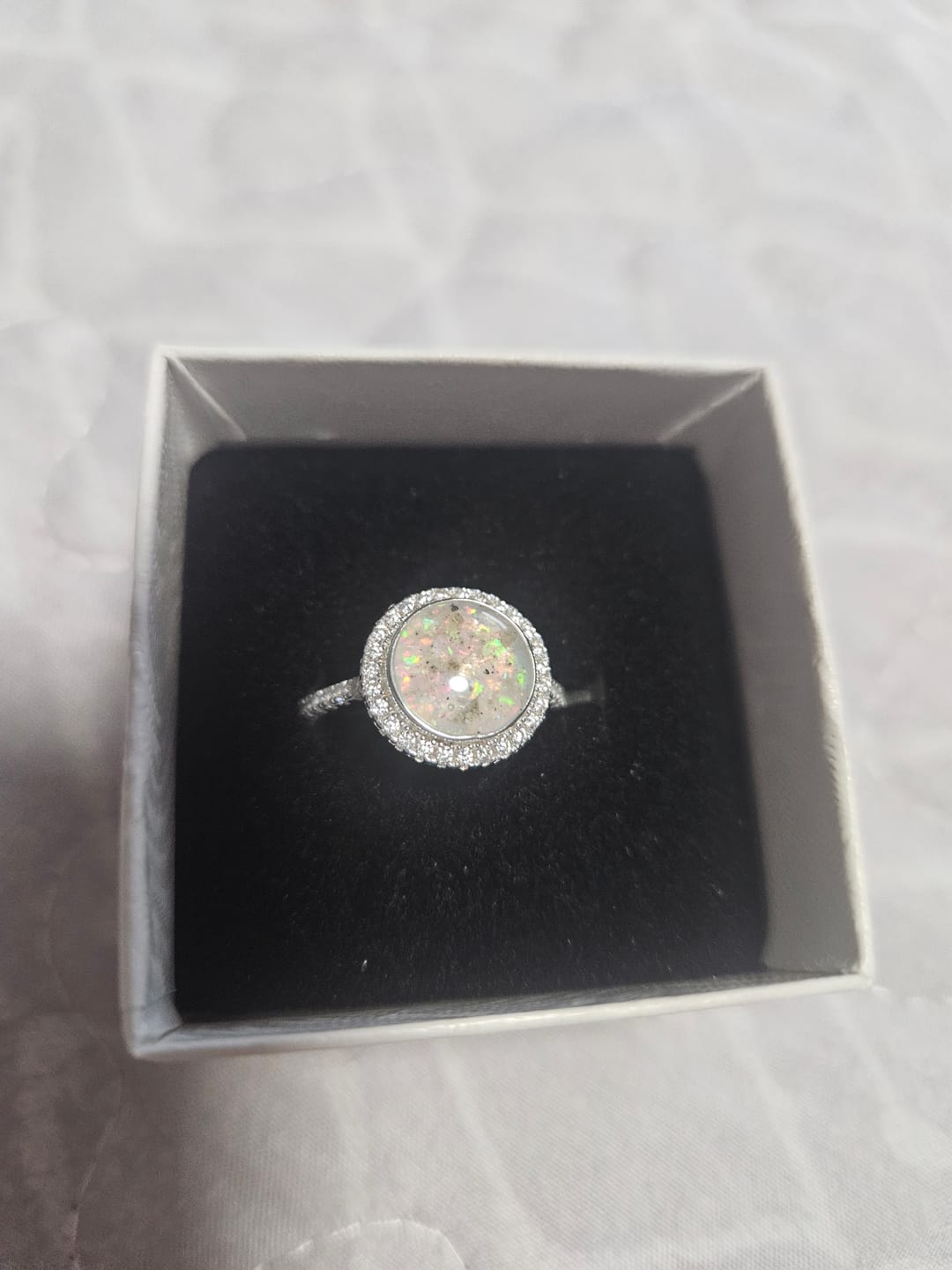 Customer photo review of Bedazzled Circle Opal Cremation Ring