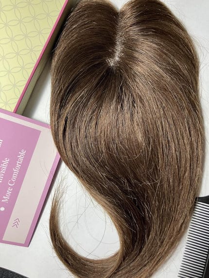 Customer photo review of Natural Invisible Straight Hair Topper – Seamless Crown Volume for Thinning Hair