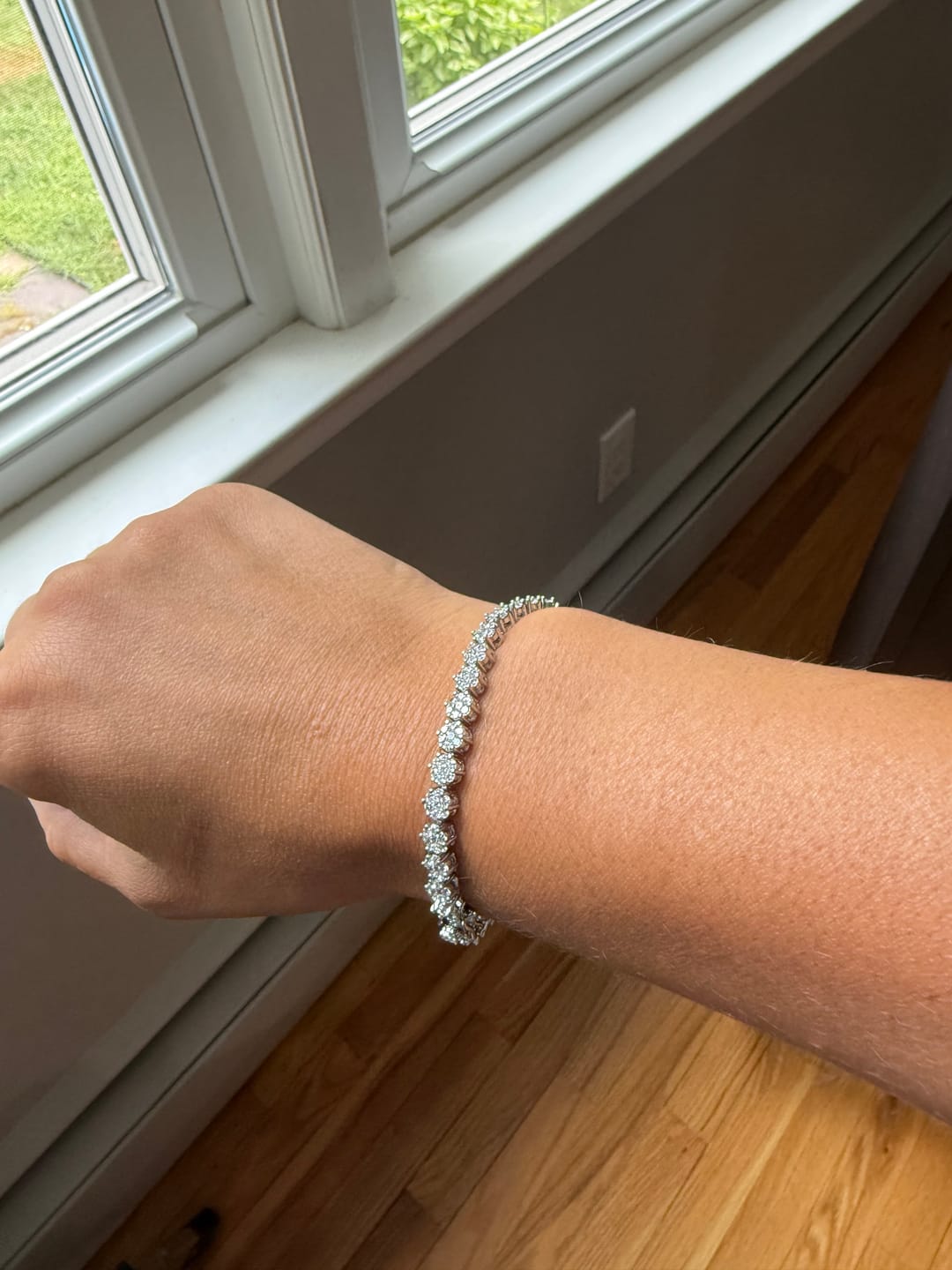Customer photo review of Ally 18k White Gold Plated Tennis Bracelet with Simulated Diamond Crystals