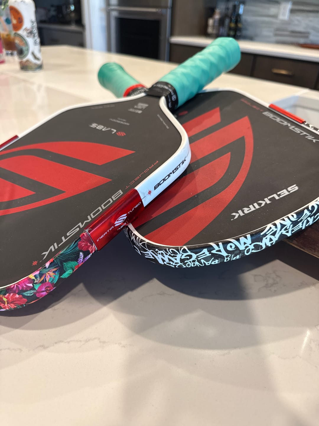 Customer photo review of White Graffiti Edge Tape (3 pack) - Pickleball Paddle Edge Tape