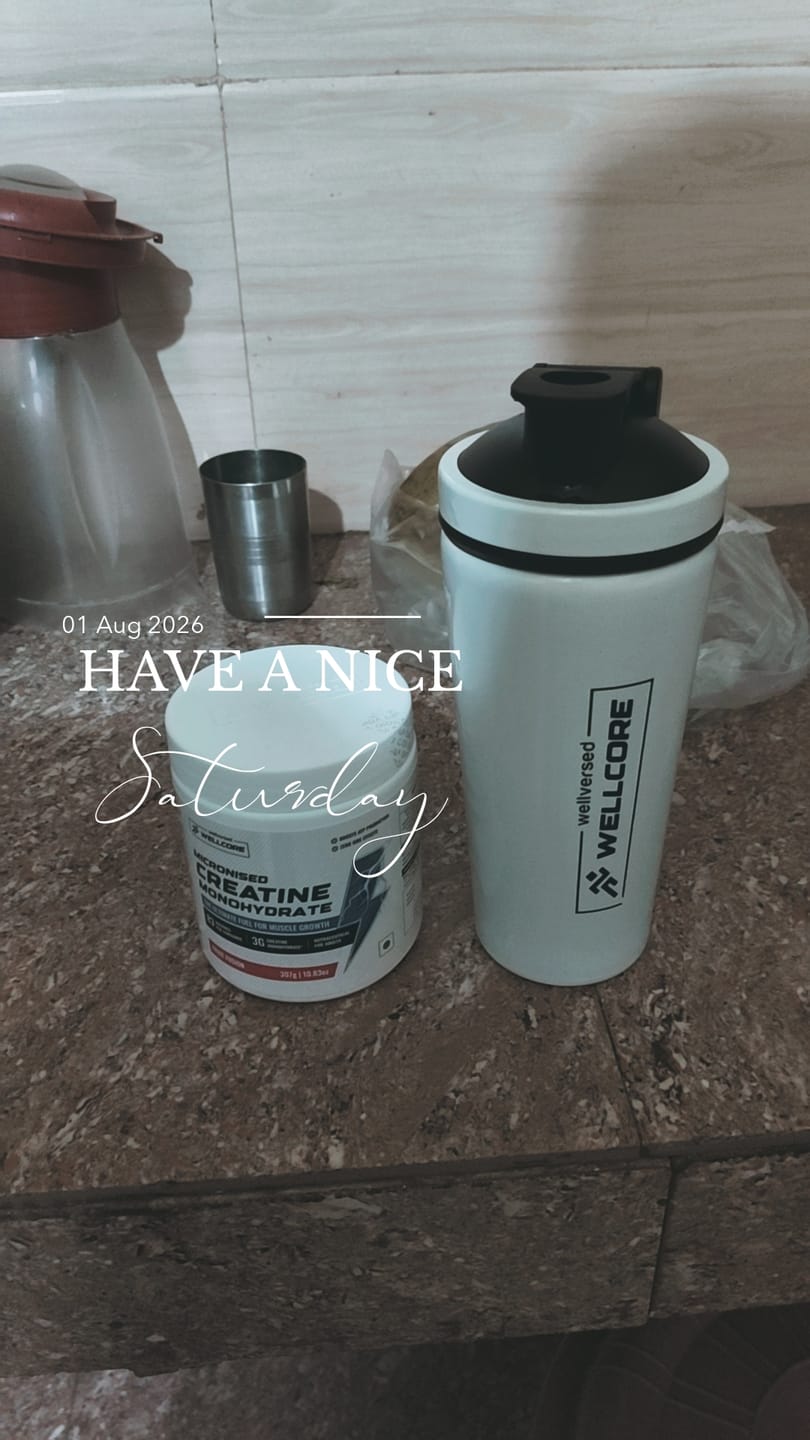 Customer photo review of Wellcore - Micronised Creatine Monohydrate (83 Servings, Fruit Fusion) + Premium Steel Shaker