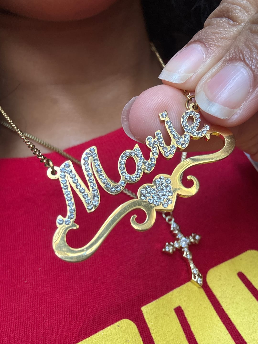 Customer photo review of Iced Heart Name Necklace