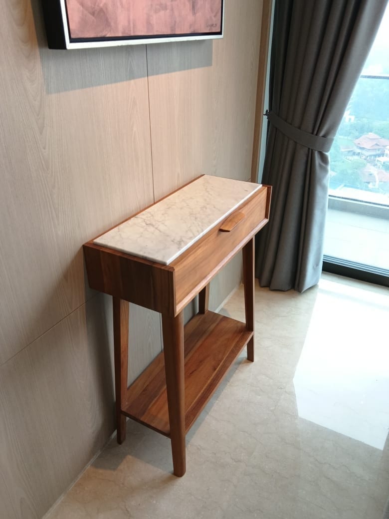 Customer photo review of Teak Wood & Marble Console Table