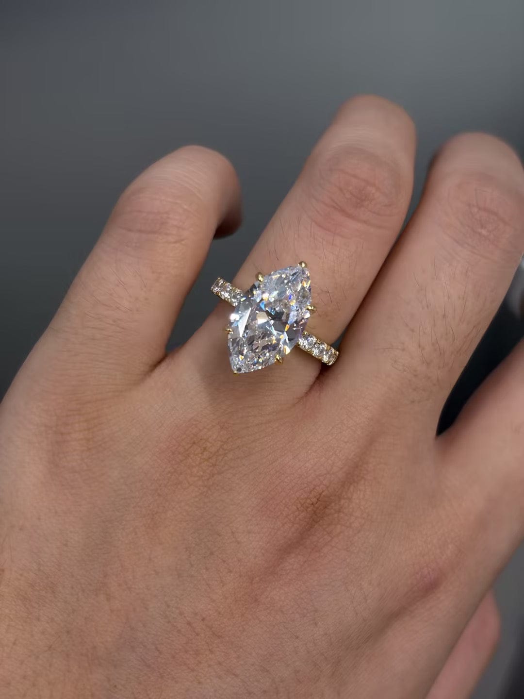 Customer photo review of S925 4.5Ct Marquise Cut Engagement Ring Hidden HalocTravel Ring In Sterling Silver