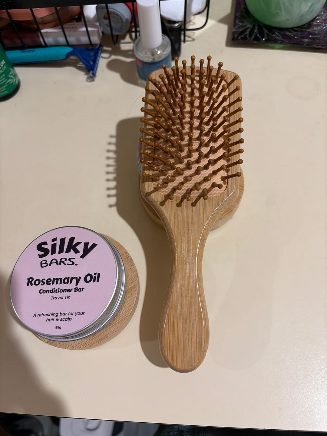 Customer photo review of Bamboo Anti-Frizz Travel Hairbrush (Mini)